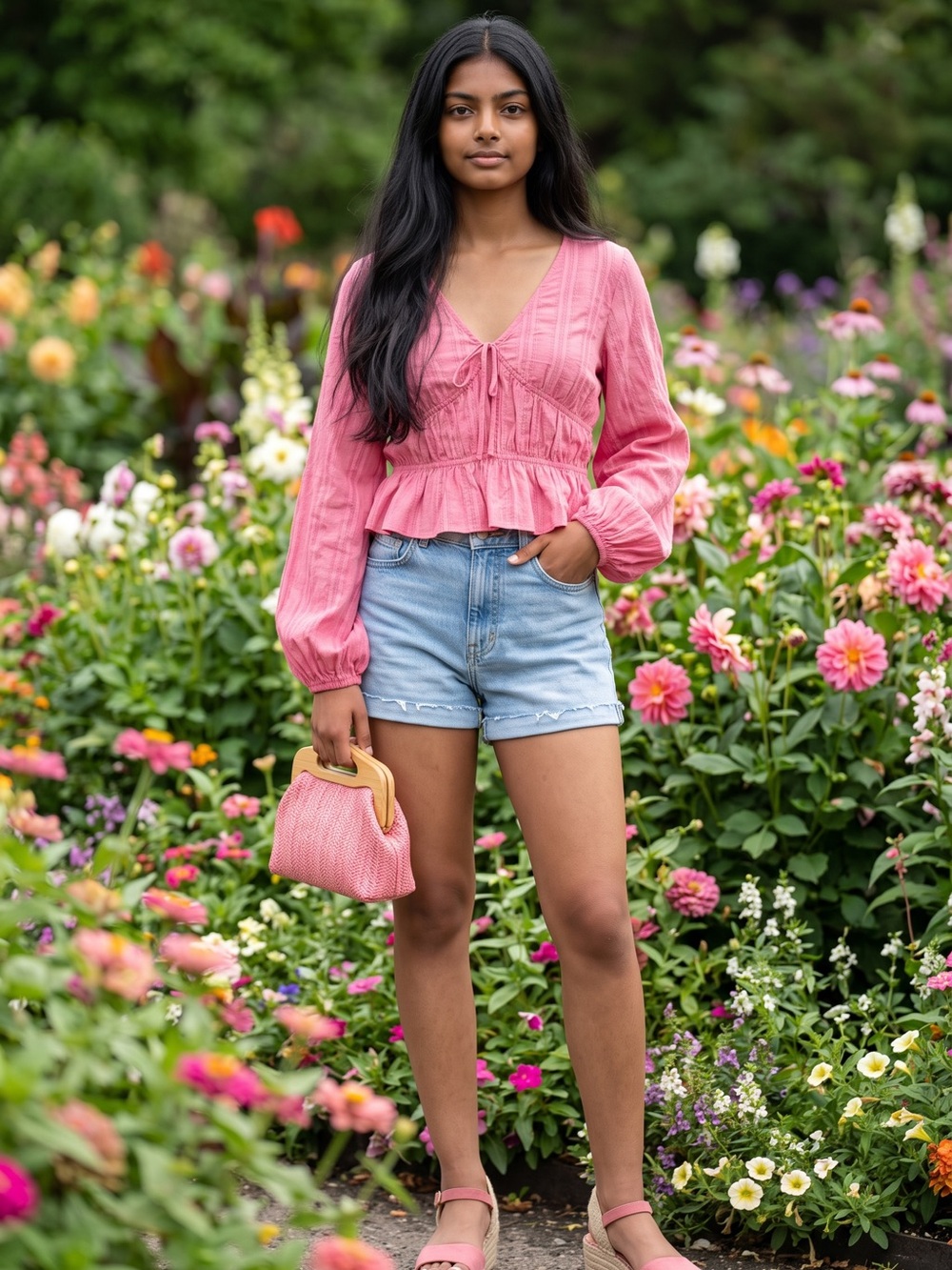 JustFab Rose Pink Textured V-Neck Blouse